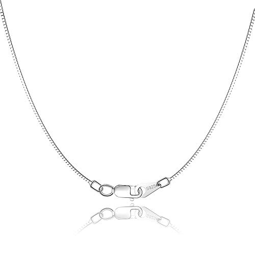 Jewlpire 925 Sterling Silver Chain for Women Girls 0.8mm Box Chain Lobster Claw Clasp - Italian Necklace Chain - Super Thin & Strong - Friendly Price & Quality 18 Inch