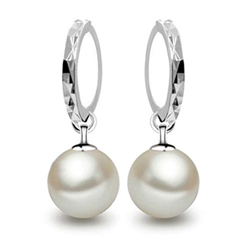 Sterling Silver Pearl Earrings,Beautiful Fashion White Pearl Earrings,Dangle Drop Pearl Earrings Great Gift For Women,Girls