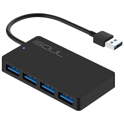 USB 3.0 Hub, 4-Port USB Hub, USB Splitter, Ultra Slim Mini 0.6ft Multiport Extended Data Cable for PC, MacBook, PS4, PS5, Xbox, Keyboard, Mac, Laptop, Printer, Mouse [USB Adapter, USB Extender]
