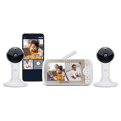 Motorola Baby Monitor VM65-5 WiFi Video Baby Monitor with 2 Cameras HD 1080p, Connects to Smart Phone App, 1000ft Long Range, 2-Way Audio, Remote Pan-Tilt-Zoom, Room Temp, Lullabies, Night Vision