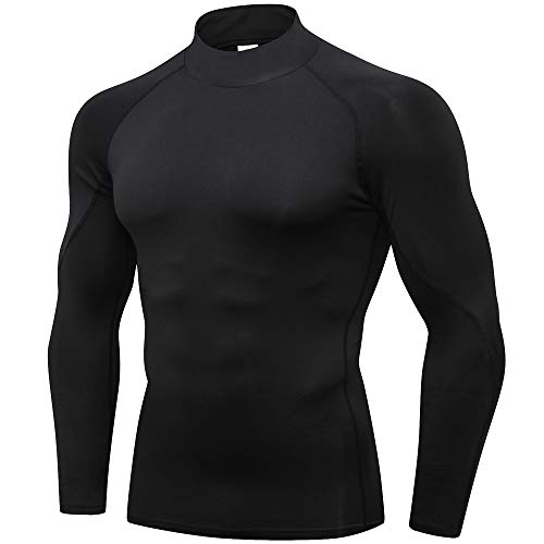 Men's Compression Shirts Long Sleeve Athletic Workout Tops Gym Undershirts Active Sports Baselayers Black Large