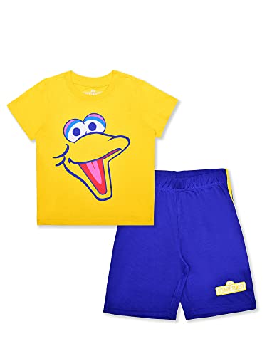 Sesame Street Big Bird Boys’ T-Shirt and Shorts Set for Infant and Toddler – Blue/Yellow
