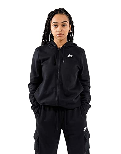 Nike Women's NSW Fleece Hoodie Full Zip Varsity, Black/Black/White, Medium