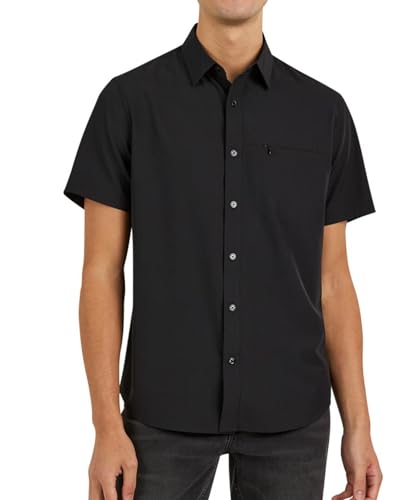 DKNY Mens Short Sleeve Button Down Shirts - Mens Casual Dress Shirt | Mens Short Sleeve Dress Shirts - Men's Casual Button-Down Shirts | Dress Shirt - Short Sleeve Button Down Men Shirt Black