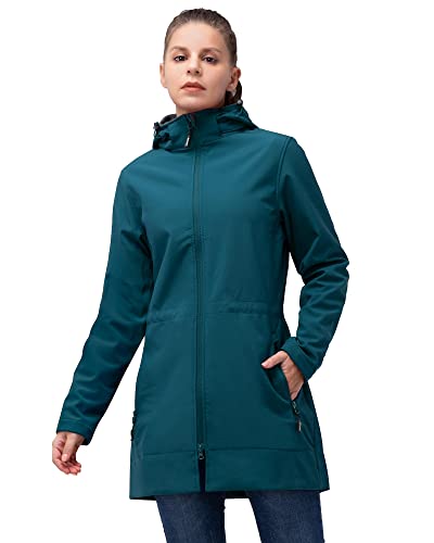33,000ft Women's Waterproof Softshell Long Rain Jacket with Hood Fleece Lined Windproof Windbreaker