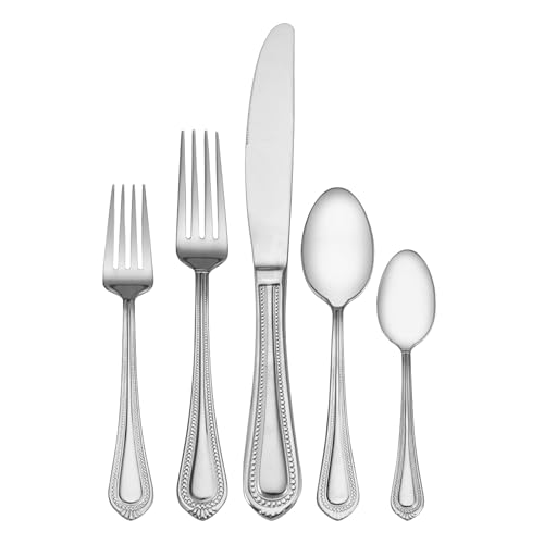 Mikasa, Regent Bead Flatware Service for 12, 65 Piece Set, 18/10 Stainless Steel, Silverware Set with Serving Utensils