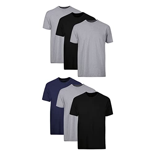 Hanes Mens Cotton, Moisture-wicking Crew Tee Undershirts, Multi-packs, Black/Grey/Blue Assorted - 6 Pack, Medium US