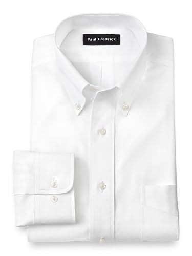 Paul Fredrick Men's Tailored Fit Cotton Non-Iron Pinpoint Cotton Dress Shirt White 18.5/35 DT1501