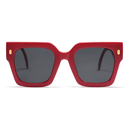 SOJOS Vintage Oversized Square Sunglasses for Women,Retro Womens Luxury Big Sun Glasses UV400 Protection SJ2194 Red