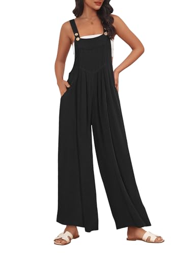 AUTOMET Womens Jumpsuits Overalls Casual Summer Outfits Jumpers Dressy Loose Fit Rompers Sleeveless Adjustable Straps Wide Leg With Pockets Trendy Vacation Fall Fashion Tops 2024