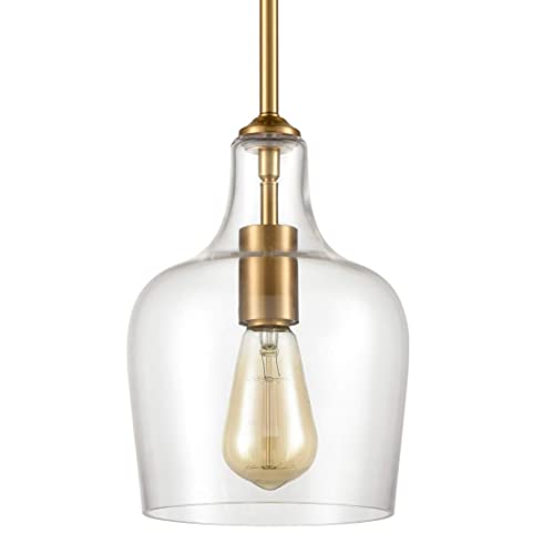 JEENKAE Modern Brass Glass Kitchen Pendant Lighting Rod-Hung Gold Pendant Light, 1-Light-1