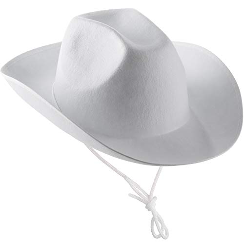 White Cowboy Hat - (Pack of 2) Felt Cowboy Hats for Women and Men with Adjustable Neck Draw String, for Dress-Up Parties and Play Costume Accessories, fits Most Teens and Adults