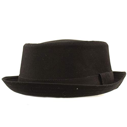Men's Everyday Cotton All Season Porkpie Boater Derby Fedora Sun Hat L/XL Black
