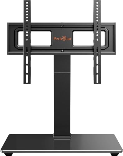 Perlegear Universal Swivel TV Stand for 32–70 inch TVs, Height Adjustable Table Top TV Stand Mount with Tilt, Tempered Glass Base, Holds up to 88 lbs, Max VESA 400x400mm, PGTVS26