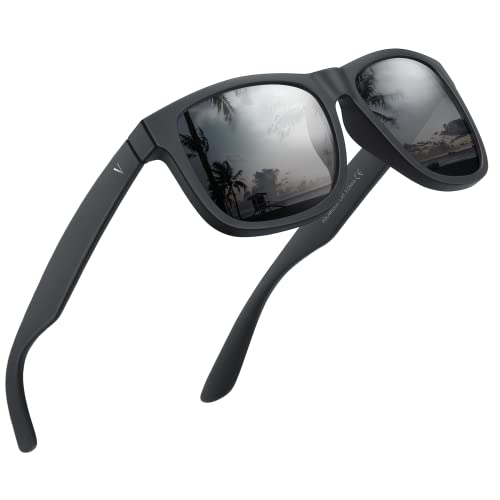 VELAZZIO Polarized Sunglasses for Men Women UV400 Protection Unisex sunglasses Ultralight Frame for Driving Cycling Golf, Black Frame Grey Lens