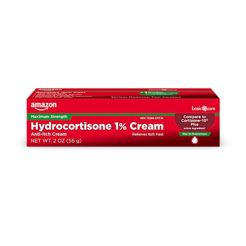 Amazon Basic Care Maximum Strength Hydrocortisone 1 Percent Anti-Itch Cream Plus 10 Moisturizers, Itch Relief Due to Eczema, Psoriasis, Poison Ivy, Bug Bites and More, 2 ounce (Pack of 1)
