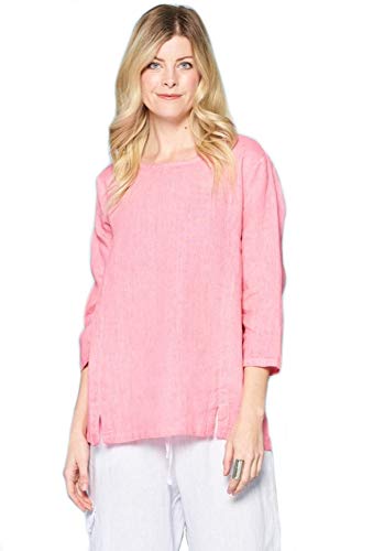 Focus Fashion 3/4 Sleeves Lightweight French Linen Tunic Top (X-Large, SD Coral)