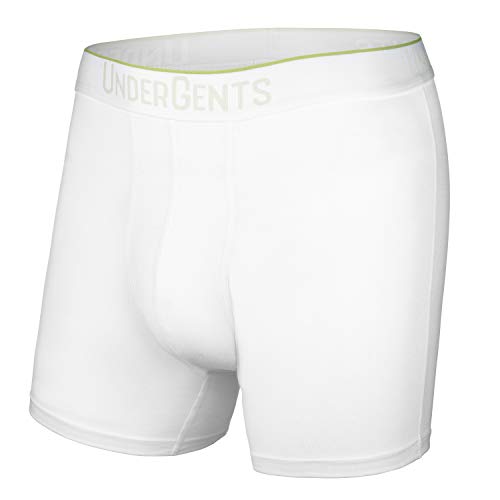 UnderGents Men's Boxer Brief Underwear. 4.5' Leg & Flyless Pouch for Ultra-Soft Cooling Men's Comfort (White size: Large)