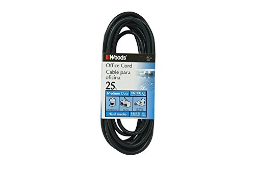 Woods 5601 16/3 25-Foot SJTW Indoor Extension Cord, Perfect for Home or Office, Black