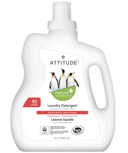 ATTITUDE Liquid Laundry Detergent, EWG Verified Laundry Soap, HE Compatible, Vegan and Plant Based Products, Cruelty-Free, Summer Berries, 40 Loads, 67.6 Fl Oz