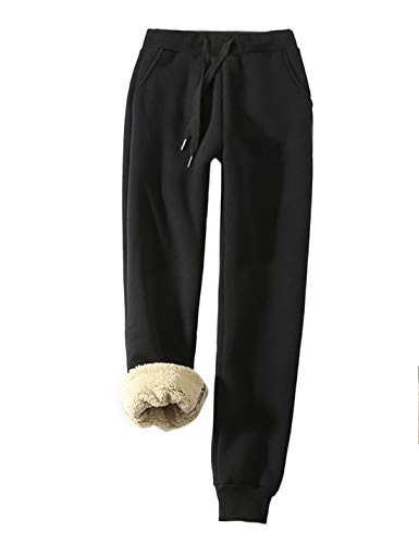 Yeokou Women's Warm Sherpa Lined Athletic Sweatpants Jogger Fleece Pants (X-Small, Black)