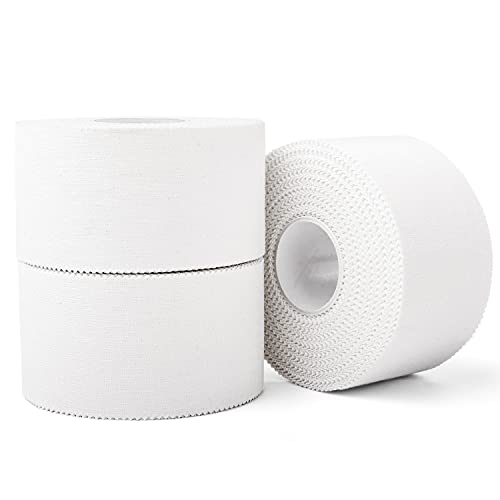 (3 Pack) White Athletic Sports Tape, Very Strong Easy Tear No Sticky Residue Tape for Athlete & Sport Trainers & First Aid Injury Wrap,Suitable for Bats,Tennis,Gymnastics & Boxing（1.5in X 35ft）