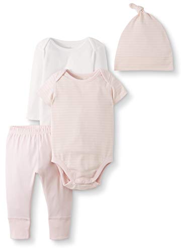 Moon and Back by Hanna Andersson Baby Girls' Organic Cotton Bodysuit, Pant and Cap Gift Set, Light Pink, Preemie