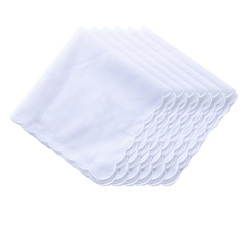 MemoryHanky Bulk Pack Handkerchiefs Cotton Scalloped Hankies Pocket Square Towel White 11 Inches