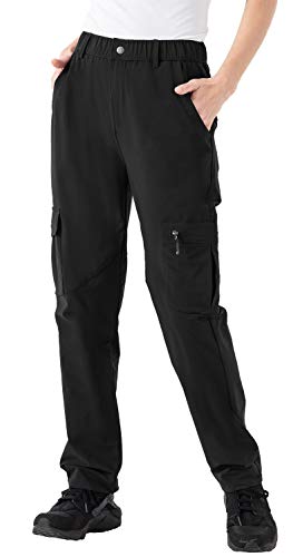 Rdruko Women's Hiking Cargo Pants Lightweight Water-Resistant Quick Dry UPF 50+ Travel Work Pants Zipper Pockets Black Large
