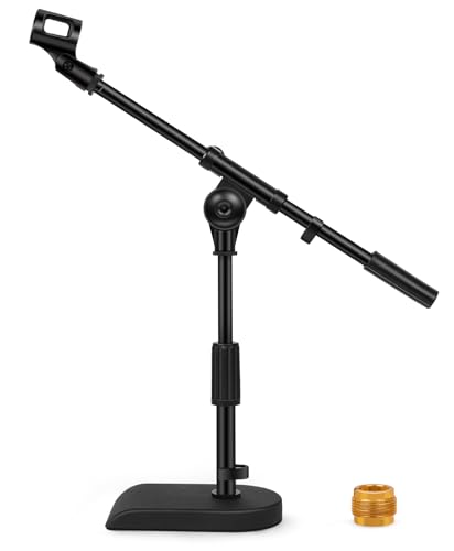 InnoGear Adjustable Desk Microphone Stand, Weighted Base with Soft Grip Twist Clutch, Boom Arm, 3/8/'' and 5/8/'' Threaded Mounts for Blue Yeti and Blue Snowball, Kick Drums, Guitar Amps, Black