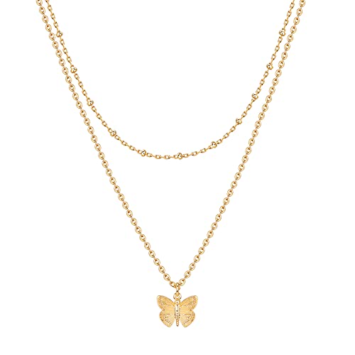 PAVOI 14K Gold Plated Pendant Necklaces Cute Butterfly Jewelry | 9.3x2.0x12mm Womens Necklaces | 925 Sterling Silver Jewelry for Women | Yellow Gold