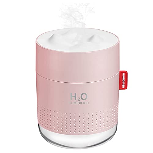 Portable Mini Humidifier, 500ml Small Cool Mist Humidifier, USB Personal Desktop Humidifier for Baby Bedroom Travel Office Home, Auto Shut-Off, 2 Mist Modes, Super Quiet (Pink)
