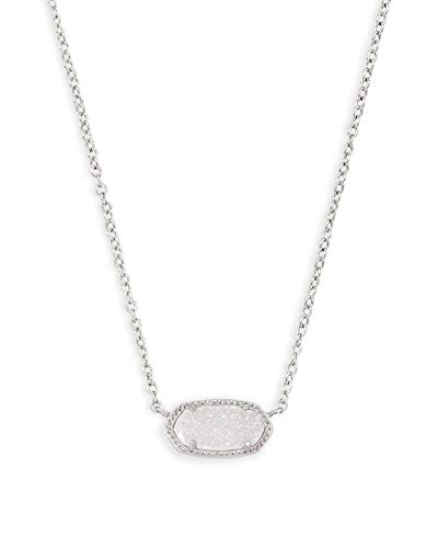 Kendra Scott Elisa Pendant Necklace for Women, Fashion Jewelry, Rhodium-Plated, Iridescent Drusy