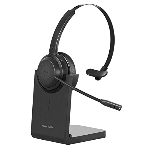 Avantalk Alto Solo - Qualcomm Wireless Headset with CVC Noise-Canceling Microphone for PC, Computer & Laptop to Work from Home with Charging Stand, Mute Button, and Wired Headphones Option