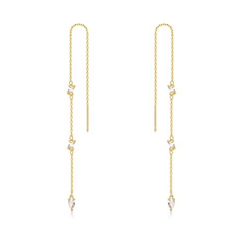 Ervaniess Threader Dangle Earring Teardrop Marquise Cubic Zirconia Gold/Silver Plated Long Link Chain Drop Earring for Women Girl (Threader Earring A-Gold)