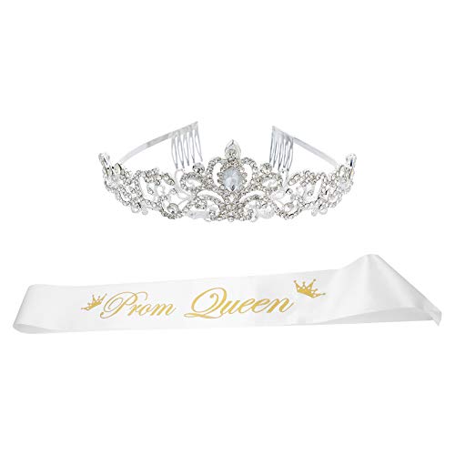 TOYANDONA 2Pcs Prom Queen Sash and Tiara Set Rhinestone Crystal Tiara Crown for Birthday Weddding School Graduate Party Accessories