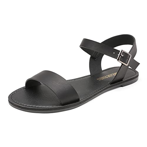 DREAM PAIRS Womens Hoboo-New Cute Open Toes One Band Ankle Strap Flexible Summer Flat Sandal All/Black-new - 8.5