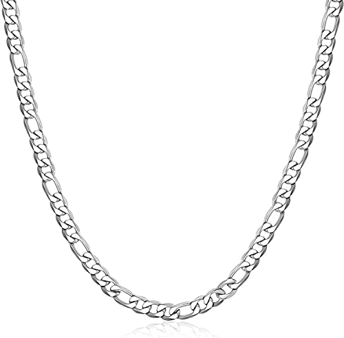 MILACOLATO 925 Sterling Silver Italian 5mm Diamond-Cut Figaro Link Chain Necklace for Women Men 18K Gold Plated Durable Italian Silver Necklace Chain Jewelry - Lobster Claw Clasp 16 Inches
