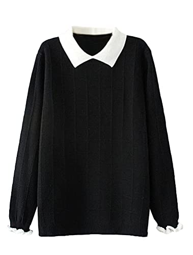 Minibee Women's Pan Collar Knitted Sweater Casual Pullover Sweatshirt Style1 Black XL