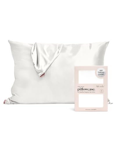 Kitsch Satin Pillowcase for Hair and Skin Queen, Softer Than Mulberry Silk Pillow Cases Standard Size, Cooling Pillow Covers 19x26 in for Sleeping, Smooth Satin Pillowcase with Zipper, (Ivory) 1 Pack