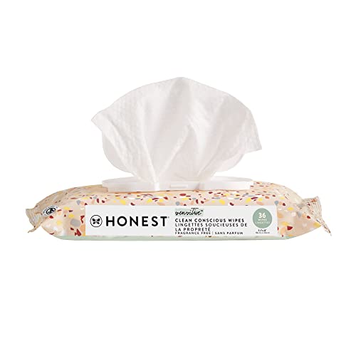 The Honest Company Clean Conscious Unscented Wipes | Over 99% Water, Compostable, Plant-Based, Baby Wipes | Hypoallergenic for Sensitive Skin, EWG Verified | Terrazzo, 36 Count