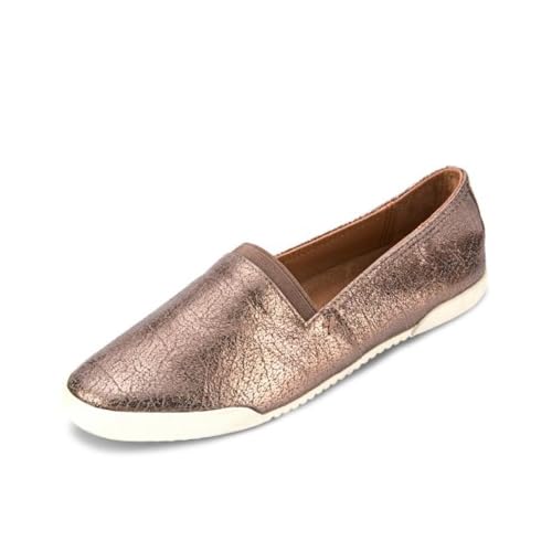 Frye Melanie Slip On Shoes for Women Crafted from Premium Leather with White Rubber Toe Bumpers and Soles, Leather Lining, and Removable Footbeds – 1 ¼” Outsole, Pewter - 8.5 M