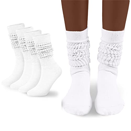 FLYDO Womens Slouch Sock Scrunch Socks Soft Long Boot Socks for Women Stacked High Sock 2 Pack White