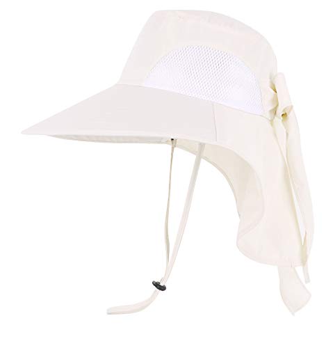 Sun Hat Women Fishing Hat Foldable UPF50+ Protection Sun Hat Ponytail Hats Cream