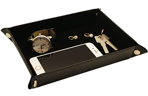 Socospace Valet Tray Organizer,Catchall Tray for Jewelry,Wallets,Watches,Keys, Coins,Cell Phones,Nightstand Tray Perfect for Nightstand,Entryway Table,Desk,Key Tray,Jewelry Tray（Black）
