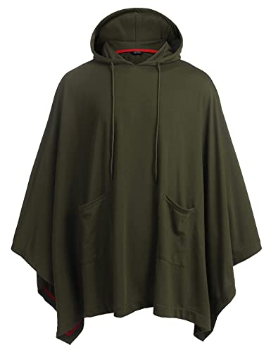 COOFANDY Unisex Casual Hooded Cloak Poncho Cape Coat With Pocket,X-Large,Army Green