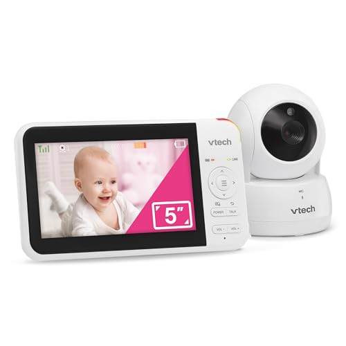 VTech VM924 Remote Pan-Tilt-Zoom Video Baby Monitor, 5' LCD Screen, Up to 17 Hrs Video Streaming, Night Vision, Up to 1000ft Range, Soothing Sounds, 2-Way Talk, Temperature Sensor,Secured Transmission