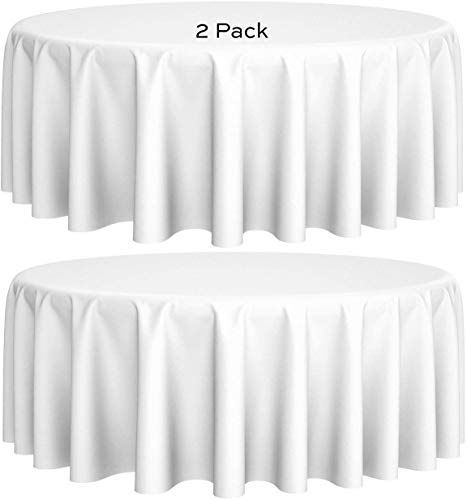 [2 Pack] White Round Tablecloths 90 Inch [Perfect Size for 30-60 Inch Tables] 200 GSM Premium Quality Textured Washable Polyester Fabric 90' Table Cloth White