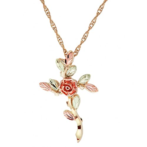 10k Yellow Gold Tree of Life Cross Pendant Necklace, 12k Green Gold, 12k Rose Gold Black Hills Gold