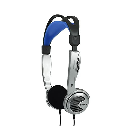 Koss KTXPro1 Titanium On-Ear Portable Headphones, Volume Control, Ultra Lightweigt Design, Silver Black and Blue